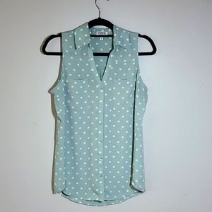 Express, Size M, collared tank, seafoam polka dot